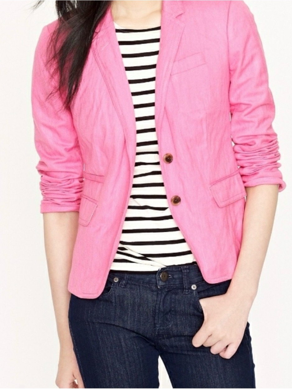 J. Crew | Bubblegum Schoolboy Fit Linen Women's Blazer